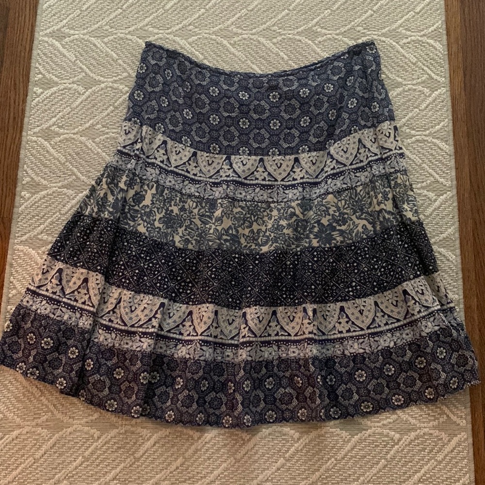 Eddie Bauer Boho Prairie Skirt, Floral & Geometric Pattern, Tiered, Side Zip